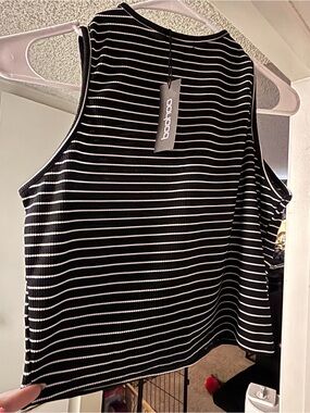boohoo Black & White Striped Ribbed Tank